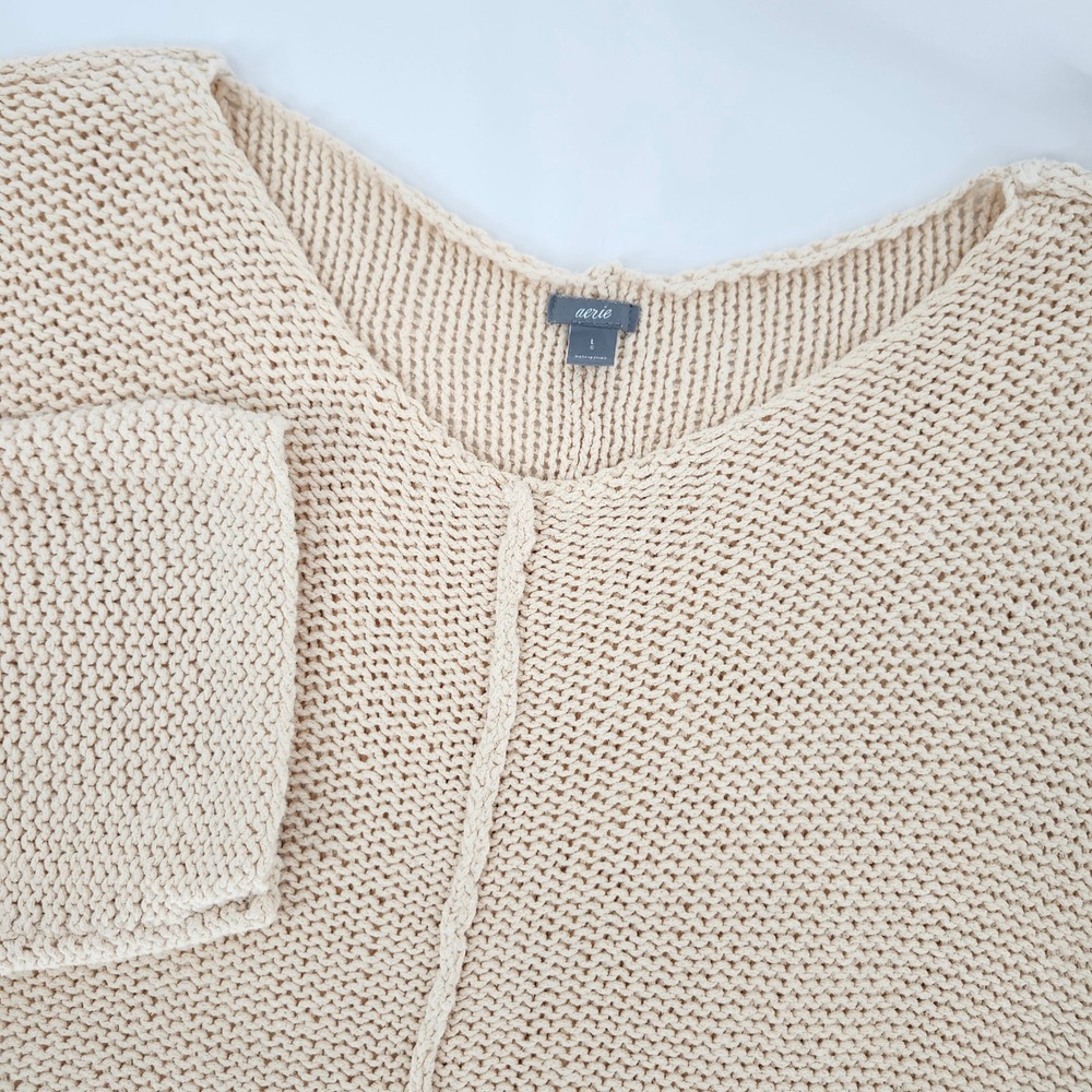 Aerie Womens Light Tan Chunky Oversized Sweater Size L Coastal Lounge Minimalist